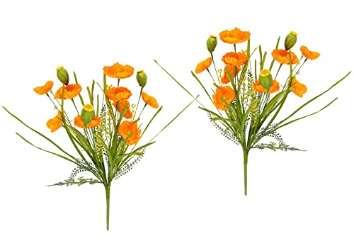 Flair Flower Künstliche Mohnblume Mohnblumenbusch Bouquet Kunstblumen Strauß Seidenblumenstrauß Blumenstrauß unechte Blumen Pflanzen Zuhause Grab Hochzeit Dekoration Orange, 47x24x24 cm, 021066OR von Flair Flower