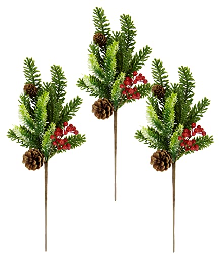 Künstlicher Tannenzweig mit Zapfen Beeren mit Kunstschnee Dekozweig Dekoast Tannengrün Koniferen Zubehör Adventskranz Kranz Weihnachtsdekoration Kunstzweig Gesteck Kränze Girlande AST Kunstblume von Flair Flower