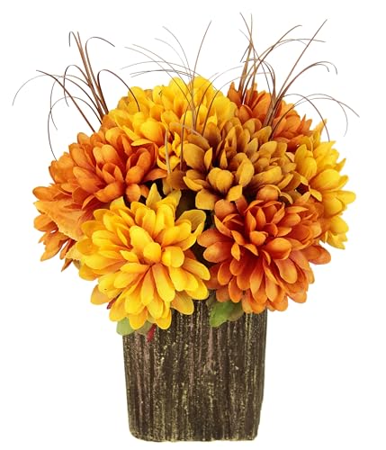 Kunstblume Chrysanthemen im Topf Herbstgesteck Herbstliche Blumen Kunstpflanze Arrangement Gesteck Halloween Thanksgiving Deko Blumendeko Herbstblumen Dekoblumen Herbstlaub Tischdeko Mittelstück von Flair Flower