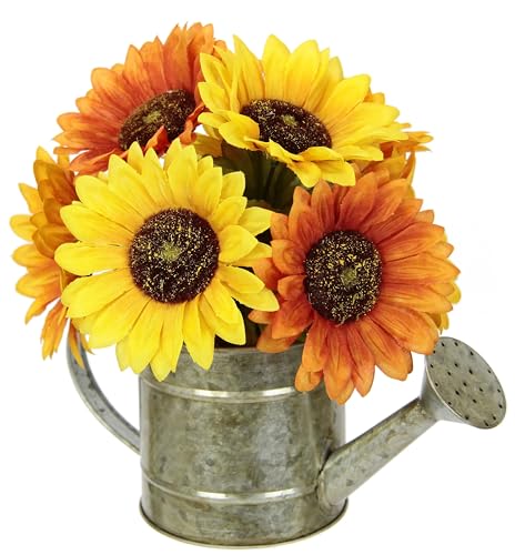 Kunstblume Sonnenblumen in Gießkanne Herbstgesteck Herbstliche Blumen Kunstpflanze Arrangement Gesteck Halloween Thanksgiving Deko Blumendeko Herbstblumen Dekoblumen Herbstlaub Tischdeko Mittelstück von Flair Flower