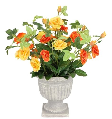 Rosen im Pokal Kunstblumen Rosen Blumen Grabschmuck Künstliche Blumen Künstliche Rosen Kunstrosen Blumenstrauß Rosen Deko Rosenköpfe Plastikrosen Rose Seidenblumen Dekoblumen künstlich, orange von Flair Flower