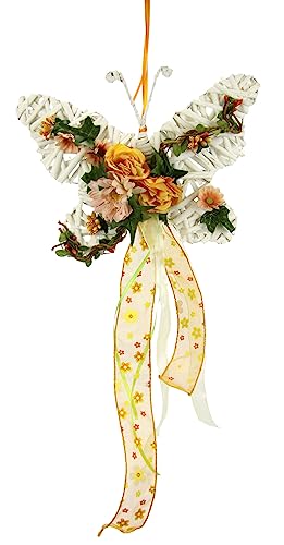 Flair Flower Wandkranz Blume mit Mohnblumen Gänseblümchen Margeriten mit Schleife zum Hängen Kunstblumen Blüten Kränze Wanddeko Türschmuck Wandschmuck Türkranz, Schmetterling von Flair Flower