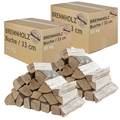 Brennholz Buche 33 cm Kaminholz Holz Auswahl 5-500 kg Für Ofen und Kamin Kaminofen Feuerschale Grill Feuerholz Buchenholz Holzscheite Wood Flameup, Menge:60 kg von Flameup