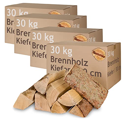 Kiefer Brennholz Kaminholz 5-500 kg Holz Für Ofen und Kamin Kaminofen Feuerschale Grill Flameup Feuerholz 30 cm Holzscheite Wood Kammergetrocknet, Menge:120 kg von Flameup