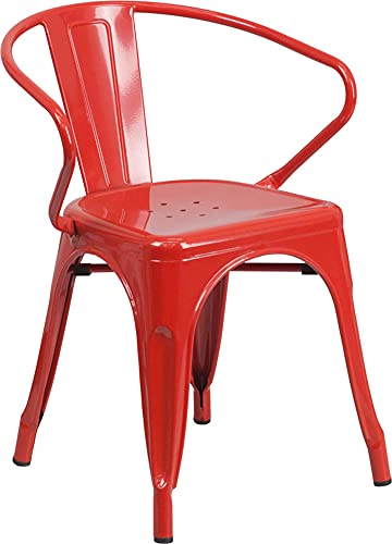 Flash Furniture Roy Commercial Grade 4 Stück roter Metallstuhl für drinnen und draußen mit Armlehnen von Flash Furniture