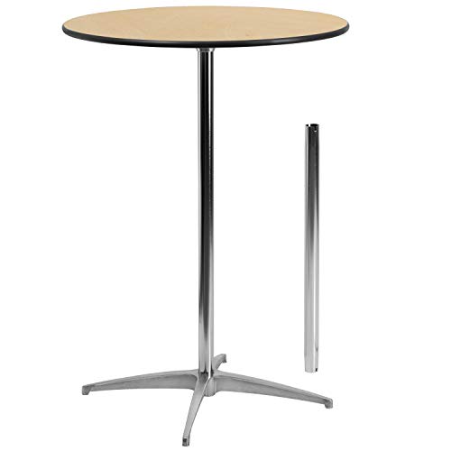 Flash Furniture Cocktail-Tisch, rund, Holz, mit 76 cm und 107 cm langem Rohr, Buchenholz, Chrom, Stahl, schwarz, 76 cm von Flash Furniture