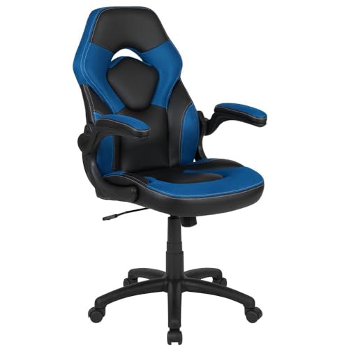 Flash Furniture X10 Gaming-Stuhl, ergonomischer Bürostuhl für PC- und Gaming-Setups, verstellbarer Gamer-Stuhl mit Rückenunterstützung, LeatherSoft, blau/schwarz von Flash Furniture