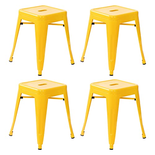 Flash Furniture Metall-Esstisch-Hocker – rückenfreier gelber Kai Hocker in handelsüblicher Qualität – 45,7 cm stapelbarer Esszimmerstuhl – 4 Stück von Flash Furniture