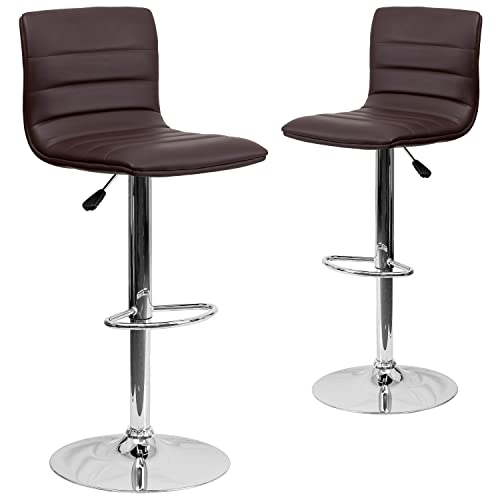 Flash Furniture Höhenverstellbarer Barhocker aus Vinyl, Stahl, Braun, 2 Pack von Flash Furniture