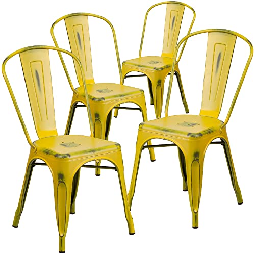 Flash Möbel Distressed Metall innen-Stapelsessel (4 Stück) Modern gelb von Flash Furniture