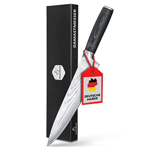 FlavourBomb Damastmesser aus echtem Damaszener Stahl - Damast Küchenmesser | [20cm Klinge + Micarta Griff] | Kochmesser Profi Messer + Jetzt gratis Ebook sichern von FlavourBomb