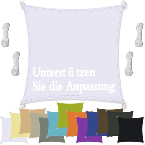 Schattenspender, Sonnenschirm SegelWasserabweisend, Wasserabweisend Premium PES Polyester, inkl Befestigungsseile für Pool Trampolin Wohnwagen Terrasse Camping, Quadrat - 6x6M, Weiß von Flei