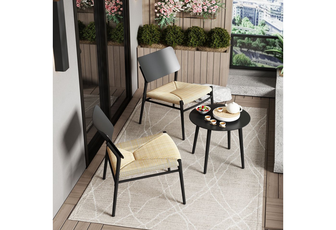 Flieks Balkonset, Rattan Sitzmöbel-Set mit Gartenstühle und Gartentisch aus Aluminium von Flieks