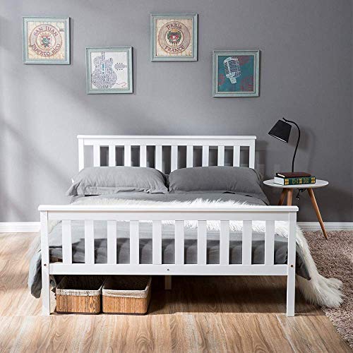 Flieks Einzelbett in weiß 91,4 cm massiver Holzrahmen Bettgestell für Erwachsene Kinder Jugendliche, Holz, 190 x 135 von Flieks