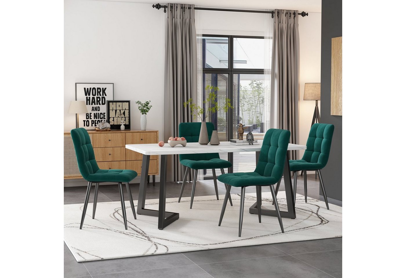 Flieks Essgruppe, (5-tlg), Esstisch mit 4 Stühlen Set Küchetisch Esszimmerstuhl, Metallbeine von Flieks