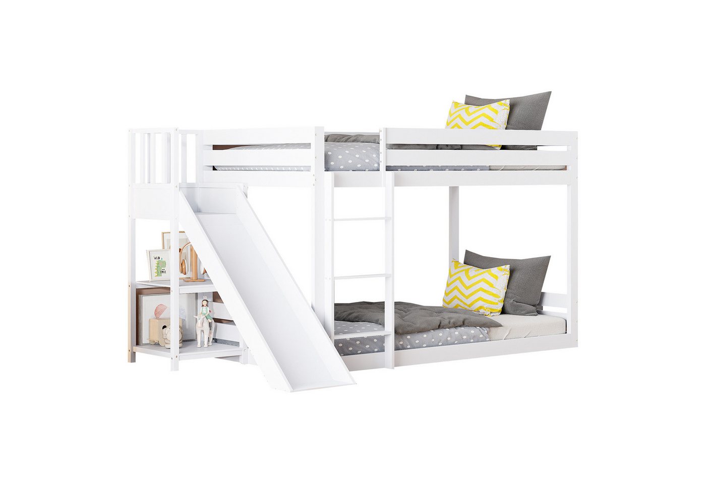 Flieks Etagenbett, Kinderbett Kiefer Holzbett mit oberem Lattenrost 90x200cm von Flieks