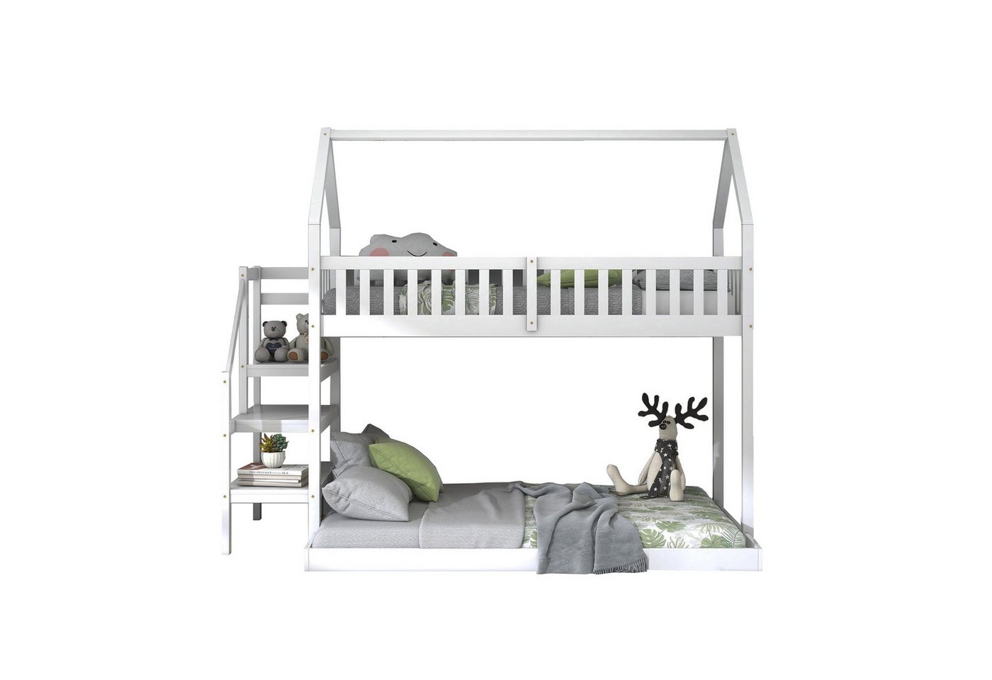 Flieks Etagenbett, Kinderbett mit oberem Lattenrost Kiefer 120x200cm+90x200cm von Flieks