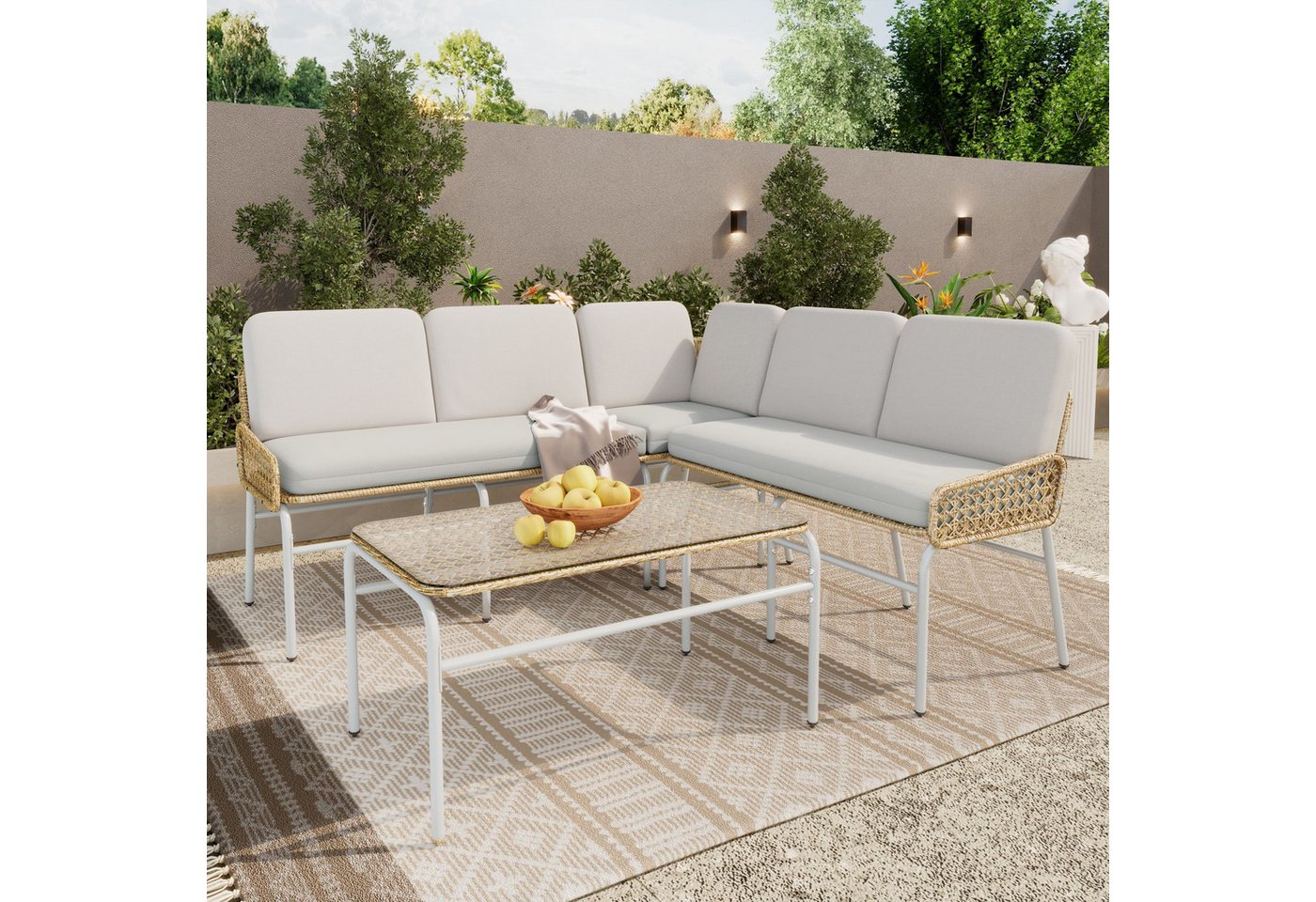 Flieks Gartenlounge-Set, 5-Sitzer Gartenmöbel Polyrattan (2-Sitzer Sofa + 3-Sitzer Sofa +Tisch) von Flieks