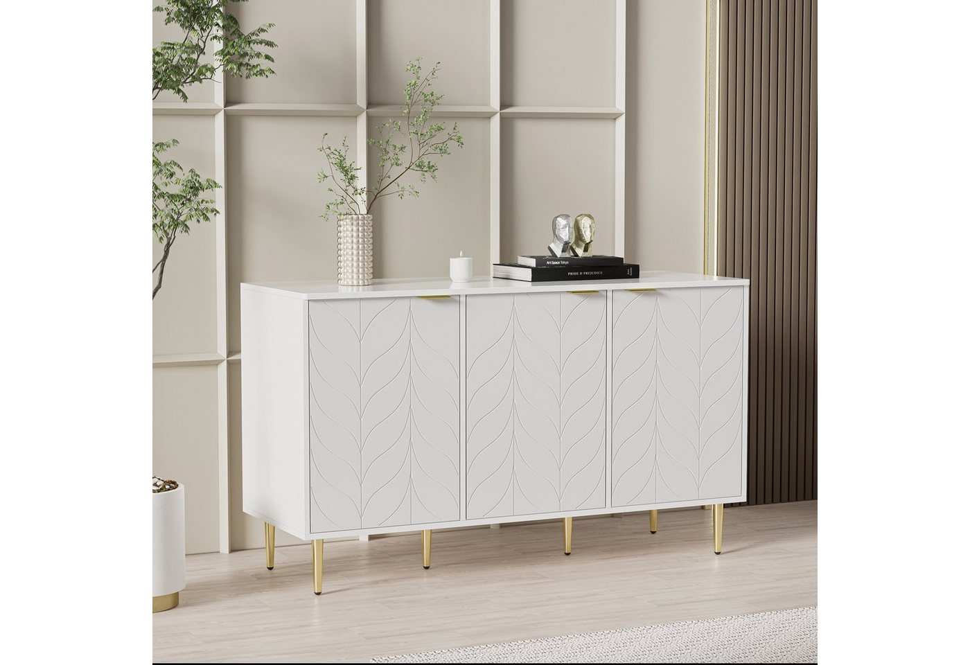 Flieks Kommode, Nachtschrank Sideboard mit 3 Türen und 6 Fächer 127x45x75cm von Flieks