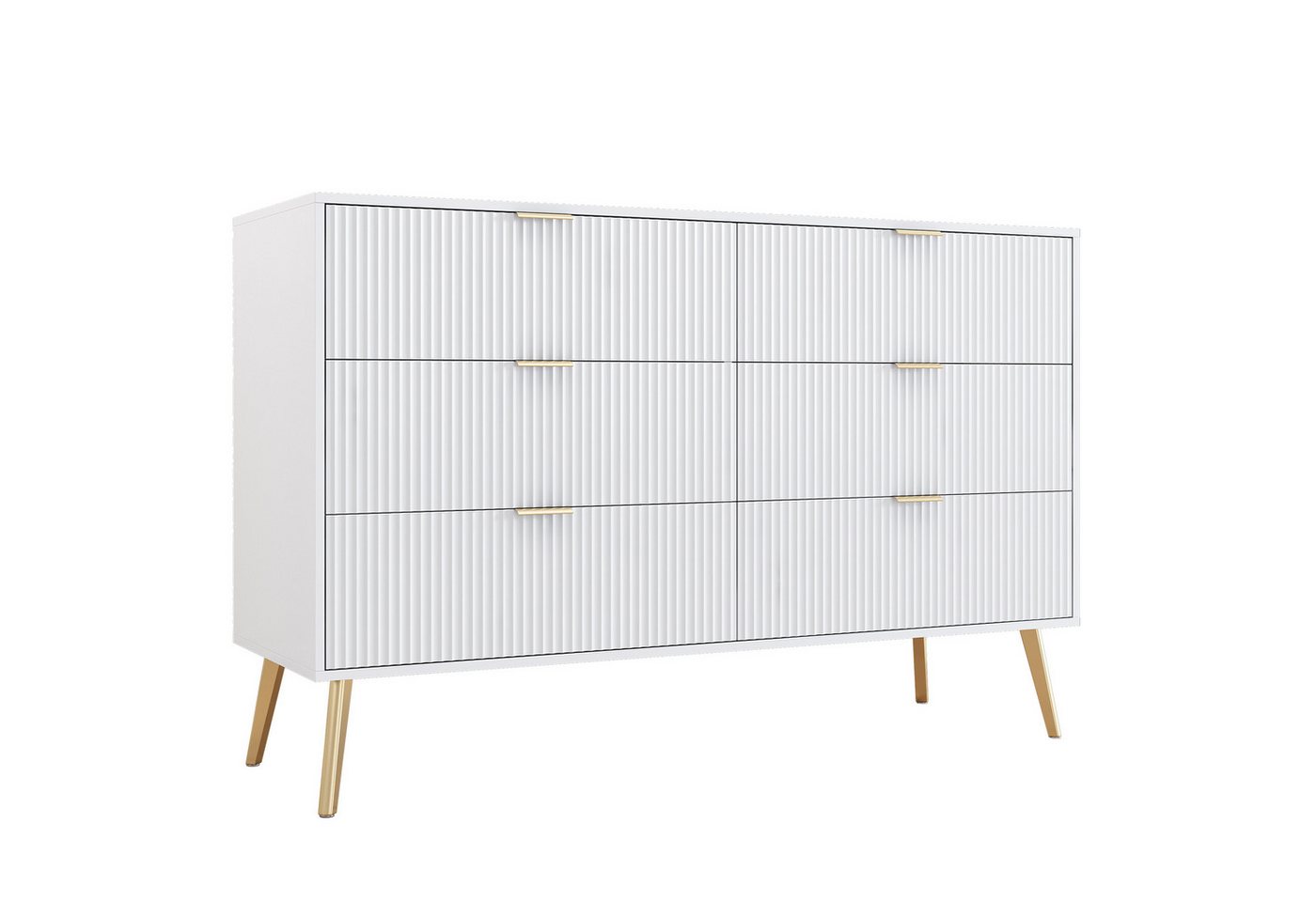 Flieks Kommode, Schrank Sideboard mit vergoldeten Beinen und 6 Schubladen, 120x40x78cm Flieks Kommode, Schrank Sideboard mit vergoldeten Beinen und 6 Schubladen, 120x40x78cm von Flieks
