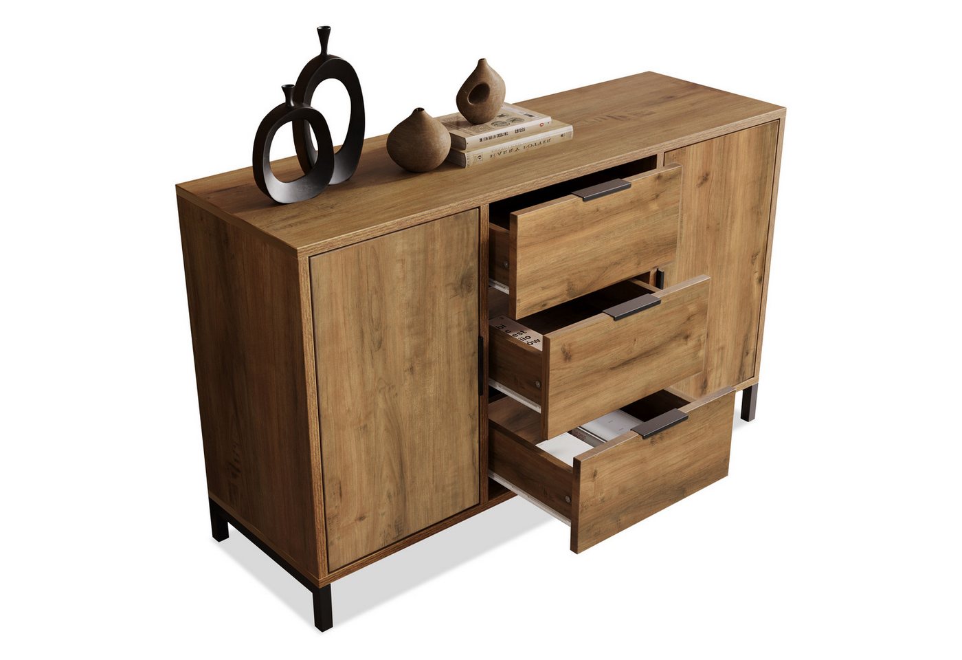 Flieks Kommode, Sideboard Schrank mit 3 Schubladen und 2 Türen 120x40x76cm Flieks Kommode, Sideboard Schrank mit 3 Schubladen und 2 Türen 120x40x76cm von Flieks