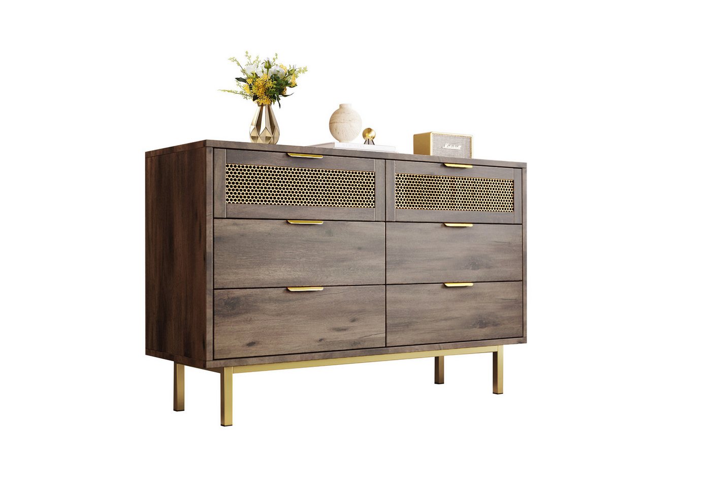 Flieks Kommode, Sideboard Stauraumschrank mit 6 Schubladen 120x40x76cm dunkelbraun Flieks Kommode, Sideboard Stauraumschrank mit 6 Schubladen 120x40x76cm dunkelbraun von Flieks