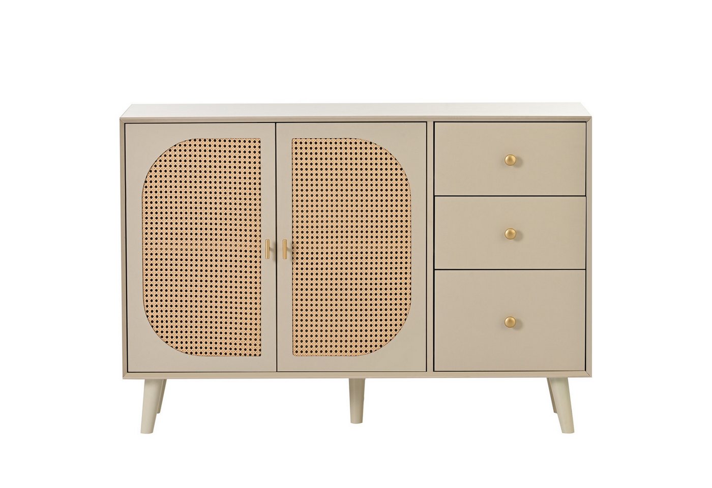 Flieks Kommode, Sideboard mit 3 Schubladen und 2 Türen Rattan 120x40x82.5cm von Flieks