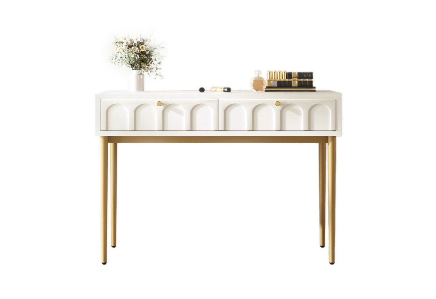 Flieks Schminktisch, Sideboard Schubladenkommode mit 2 Schubladen 100x45x76.5cm ohne Stuhl von Flieks