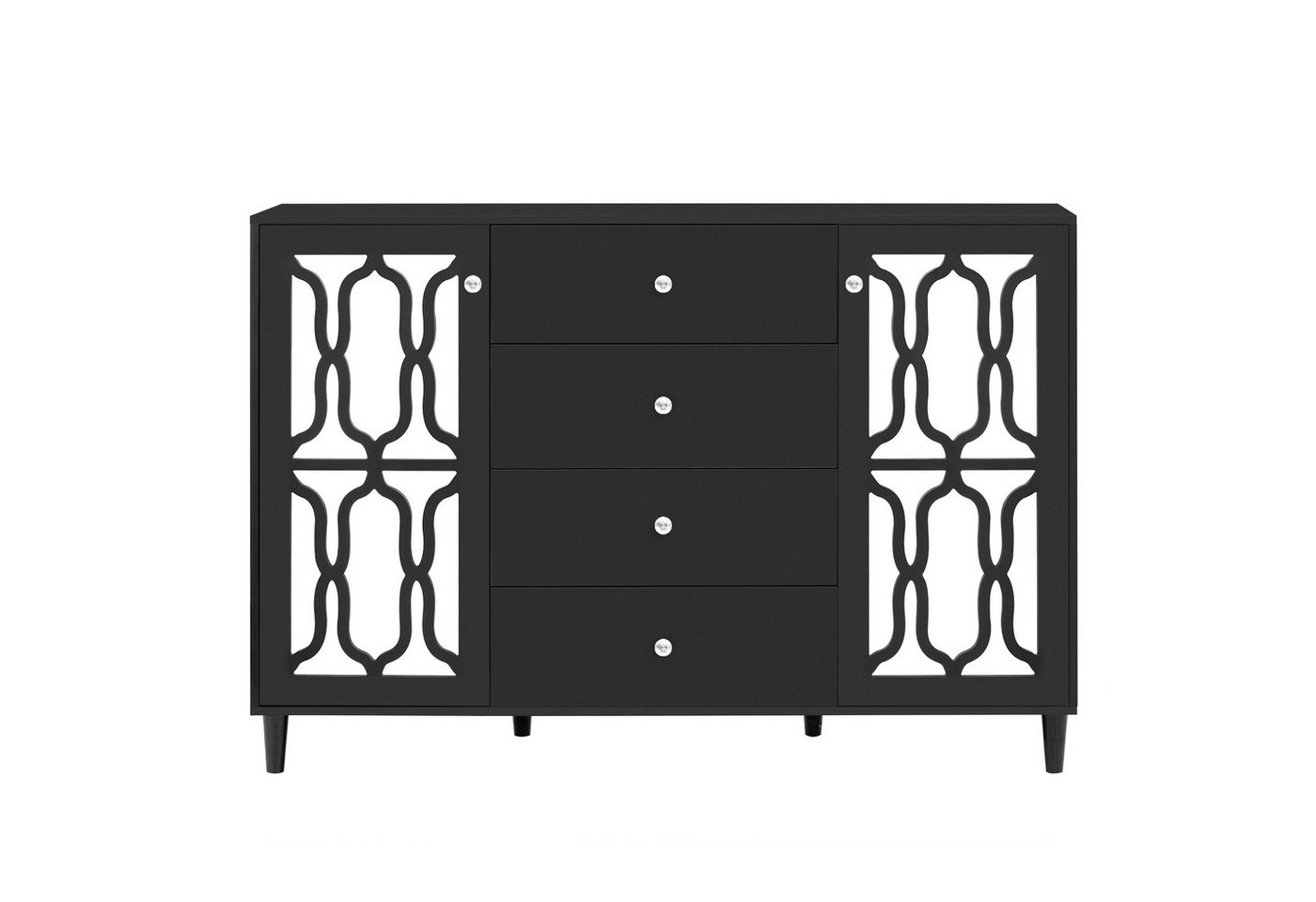 Flieks Sideboard (1 St), Kommode Wohnzimmer mit 2 Spiegeltür und 4 Schubladen Schrank Anrichte von Flieks