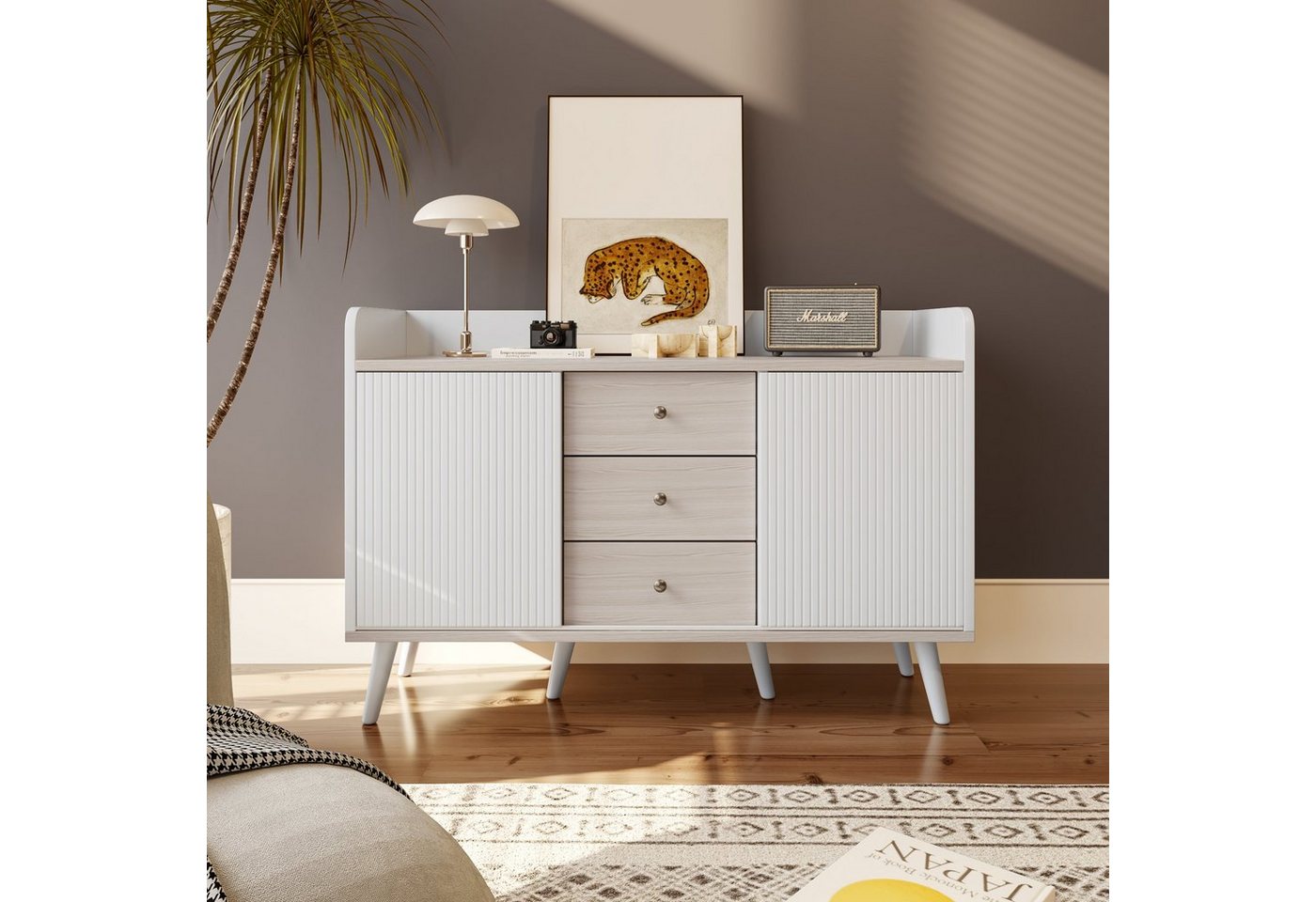 Flieks Sideboard (1 St), Kommode mit 3 Schubladen und 2 Schiebetüren, Anricht, 117.5*39.5*80cm von Flieks