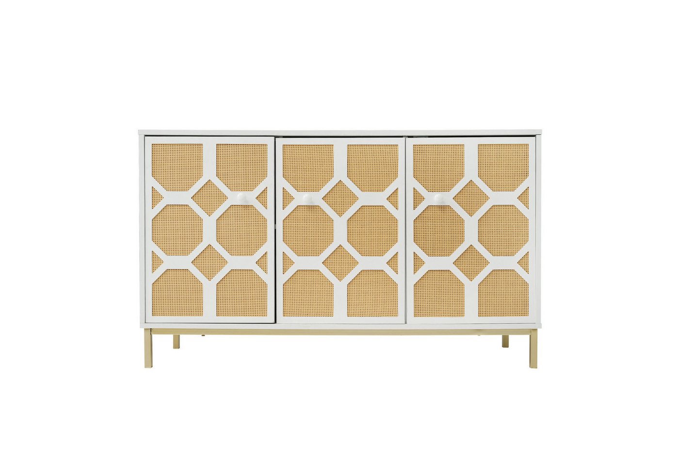 Flieks Sideboard (120x40x71,5 cm, 1 St), Kommode mit 2 Rattantüren Schrank Anrichte, Metallbeine, Weiß von Flieks