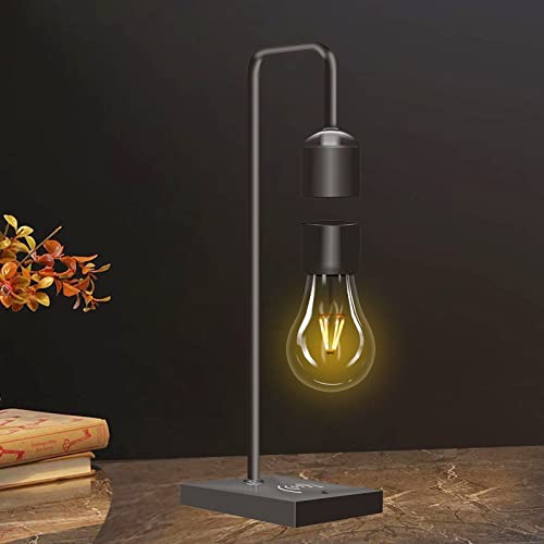 Floatidea Magnetische schwebende Glühbirne mit luxuriöser kabelloser Ladestation (Apple/Android) Levitation schwarze Lampe schwebende Tischlampe gelbe LED-Nachtlicht für Schlafzimmer Bürogeschenke von Floatidea