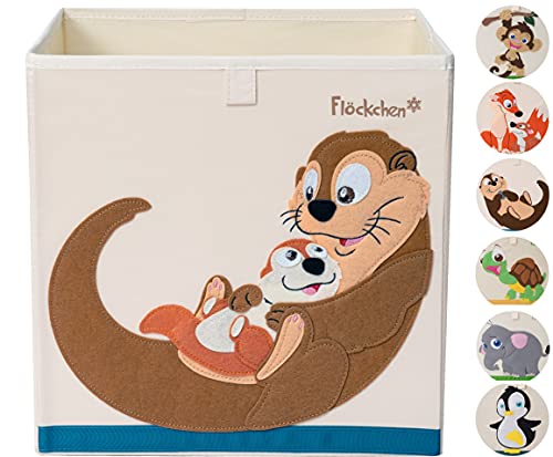 Flöckchen Kinder Aufbewahrungsbox, Spielzeugbox für Kinderzimmer I Spielzeug Box (33x33x33) passt ins Kallax Regal I Kinder Motiv Tiere (Familie Otter) von Flöckchen