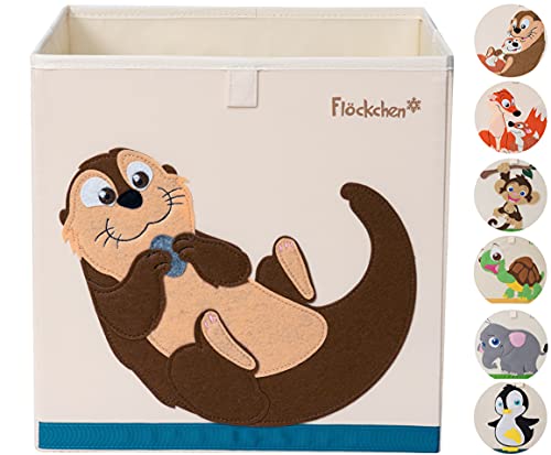 Flöckchen Kinder Aufbewahrungsbox, Spielzeugbox für Kinderzimmer I Spielzeug Box (33x33x33) passt ins Kallax Regal I Kinder Motiv Tiere (Oskar der Otter) von Flöckchen