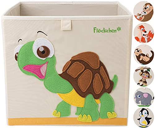 Flöckchen Kinder Aufbewahrungsbox, Spielzeugbox für Kinderzimmer I Spielzeug Box (33x33x33) passt ins Kallax Regal I Kinder Motiv Tiere (Sophie die Schildkröte) von Flöckchen