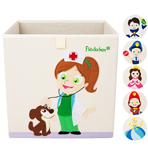 Flöckchen Kinder Aufbewahrungsbox | Premium Spielzeugkiste für Kinderzimmer I Spielzeug Box (33x33x33) bringt Ordnung ins Kallax Regal I Kinder Motiv (Thea die Tierärztin) von Flöckchen