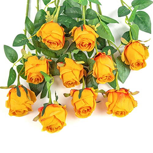 Flojery 10pcs Künstliche Rose Blumen Langer Stiel Gefälschte Seidenrosen für DIY Hochzeitsstrauß Tisch Herzstück Wohnkultur (orange) von Flojery