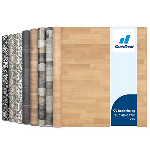 Floordirekt PVC Bodenbelag Meterware nach Maß Vinylboden, CV Linoleum für Küche & Balkon in Holzoptik, Fliesenoptik, Steinoptik - robust & pflegeleicht 200 x 600 cm | Atlantic | Buche-optik 101s von Floordirekt