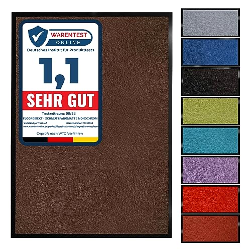 Floordirekt Schmutzfangmatte Monochrom | Fussmatte in 10 Größen & 8 Farben | Türmatte für innen & außen (120 x 180 cm, Braun) von Floordirekt