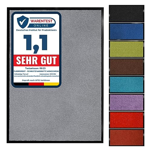 Floordirekt Schmutzfangmatte Monochrom | Fussmatte in 10 Größen & 8 Farben | Türmatte für innen & außen (40 x 60 cm, Silbergrau) von Floordirekt