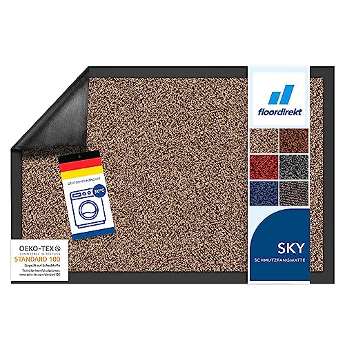 Floordirekt Schmutzfangmatte Rhine - waschbare & leistungsstarke Fußmatte - Sauberlaufmatte mit Rutschfester Rückseite - Türmatte für den Eingangsbereich (Ocker-Schwarz (meliert), 60 cm x 180 cm) von Floordirekt