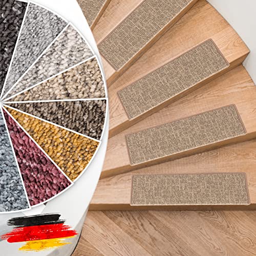 Floordirekt Stufenmatten Alto - Halbrund oder Eckig - Treppenmatten in 8 Farben - Strapazierfähig & pflegeleicht - Stufenteppich für Innen (Beige, Eckig 65 x 23,5 cm) von Floordirekt