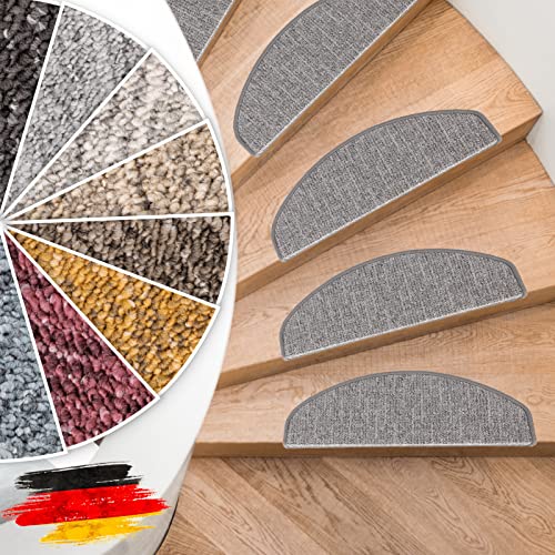 Floordirekt Stufenmatten Alto - Halbrund oder Eckig - Treppenmatten in 8 Farben - Strapazierfähig & pflegeleicht - Stufenteppich für Innen (Hellgrau, Halbrund 65 x 23,5 cm) von Floordirekt