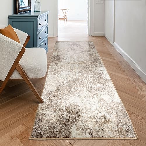 Floordirekt Teppich Läufer für Küche, Flur & Wohnraum Küchenläufer - Rutschfester Moderner Flurteppich für Wohnzimmer & Schlafzimmer - Meterware - 80 x 250 cm, Braun Beige Muster, Nice von Floordirekt