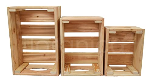 Floranica Holzkiste Lärche Natur 3er Set Gartendeko Aufbewahrungsboxen Obstkisten Blumentopf Holz Kiste Spielzeugkiste von Floranica