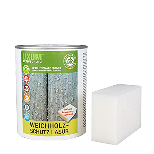 LIXUM Biologischer Holzschutz Weichholzschutz - Fichte, Farbe:farblos 0.00, Inhalt:3000 ml (ca.90m²), inkl. Zubehör:Schwamm von Florapren GmbH