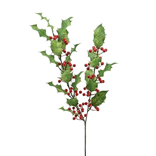 Floratexx Künstlicher ILEXZWEIG ca. 75cm. Kunstpflanze Kunstzweig künstlicher Zweig Christdorn, Stechpalmen-Zweig von Floratexx