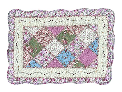 Shabby Chic Vintage Pink Floral Patchwork Quilted Cotton Bedroom Bath Floor Mat Rug by Florence Happy @ England von Florence Happy @ England