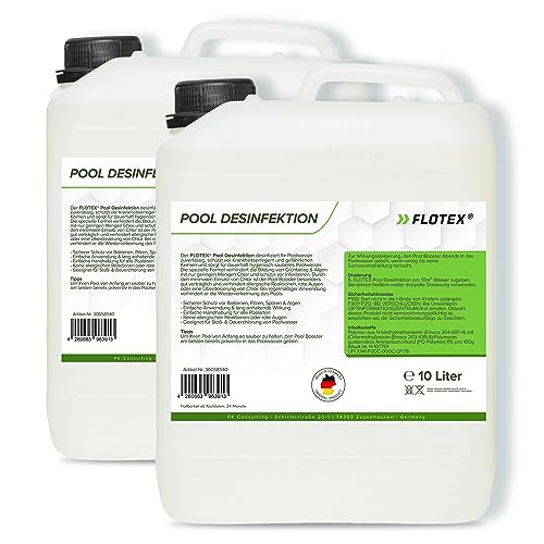 Flotex® Pooldesinfektion, 2 x 10L - Pool Booster Poolreiniger Algenentferner | Algenvernichter Pool | Flüssiges Algizid für Pool | Desinfizierendes Reinigungsmittel gegen Algen… von Flotex