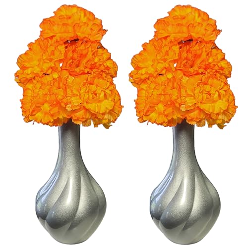 Flourish 1 Paar passender künstlicher Blumen in Vase Silber / Orange von Flourish